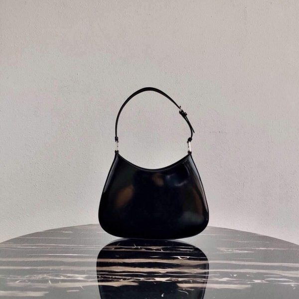 Prada 1BC156 Prada Cleo Brushed Leather Shoulder Bag Black - luxibagsmall