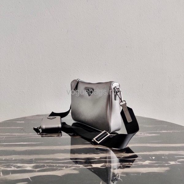 Prada 2VH113 Saffiano Leather Shoulder Bag in Sliver Grey - luxibagsmall