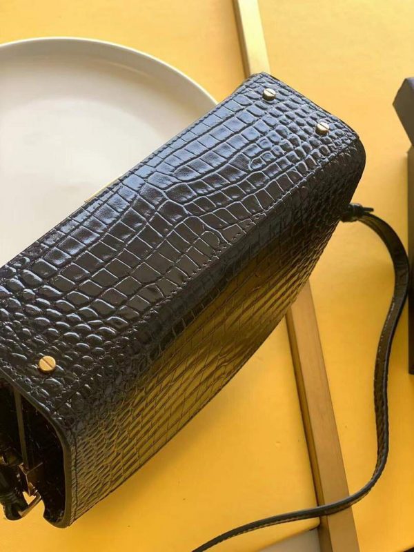 YSL 602716 Crocodile Embossed Shiny Leather Mini Bag Black | ysl 602716 crocodile embossed shiny leather black 4