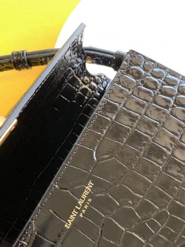YSL 602716 Crocodile Embossed Shiny Leather Mini Bag Black | ysl 602716 crocodile embossed shiny leather black 7