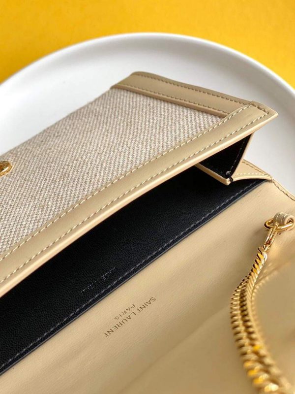 YSL 607788 Yves Saint Laurent Uptown Chain Wallet In Micro Raffia Apricot | ysl 607788 yves saint laurent uptown chain wallet in micro raffia apricot 10