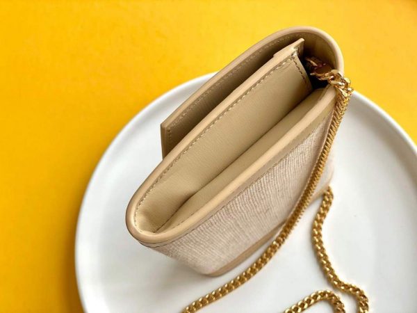 YSL 607788 Yves Saint Laurent Uptown Chain Wallet In Micro Raffia Apricot | ysl 607788 yves saint laurent uptown chain wallet in micro raffia apricot 5