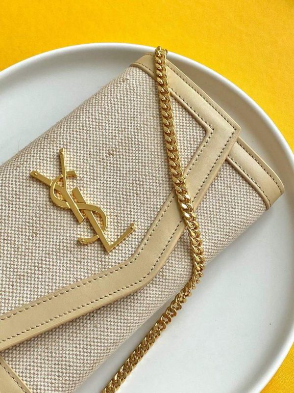 YSL 607788 Yves Saint Laurent Uptown Chain Wallet In Micro Raffia Apricot | ysl 607788 yves saint laurent uptown chain wallet in micro raffia apricot 6