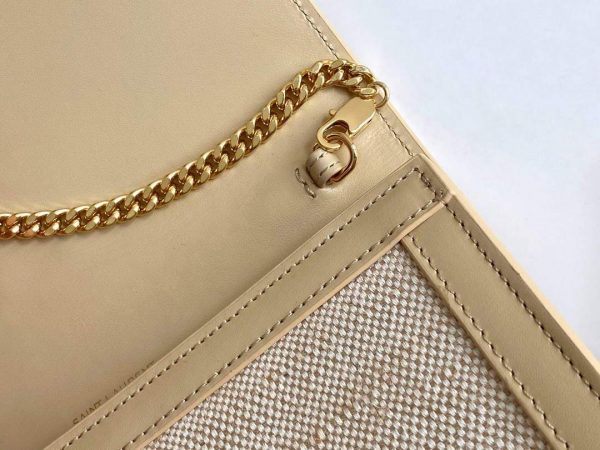 YSL 607788 Yves Saint Laurent Uptown Chain Wallet In Micro Raffia Apricot | ysl 607788 yves saint laurent uptown chain wallet in micro raffia apricot 9