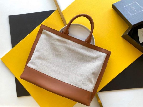 YSL 619757 Tag Canvas And Leather Shopping Bag Tan | ysl 619757 tag canvas and leather shopping bag 12