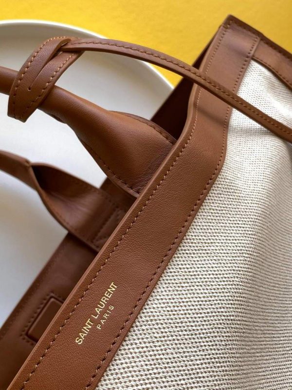 YSL 619757 Tag Canvas And Leather Shopping Bag Tan | ysl 619757 tag canvas and leather shopping bag 14