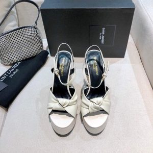YSL Bianca Sandals In Smooth Leather White 30130 - luxibagsmall