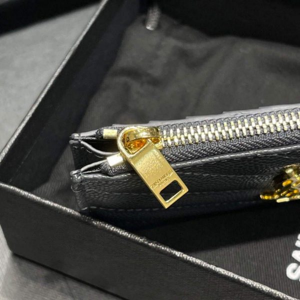 YSL Monogram Fragments Zippered Card Case In Grain De Poudre Embossed Leather 607915 Grey Gold | ysl monogram fragments zippered card case in grain de poudre embossed leather 607915 grey with gold 4