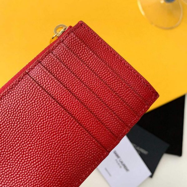 YSL Monogram Fragments Zippered Card Case In Grain De Poudre Embossed Leather 607915 Red Gold | ysl monogram fragments zippered card case in grain de poudre embossed leather 607915 red with gold 3