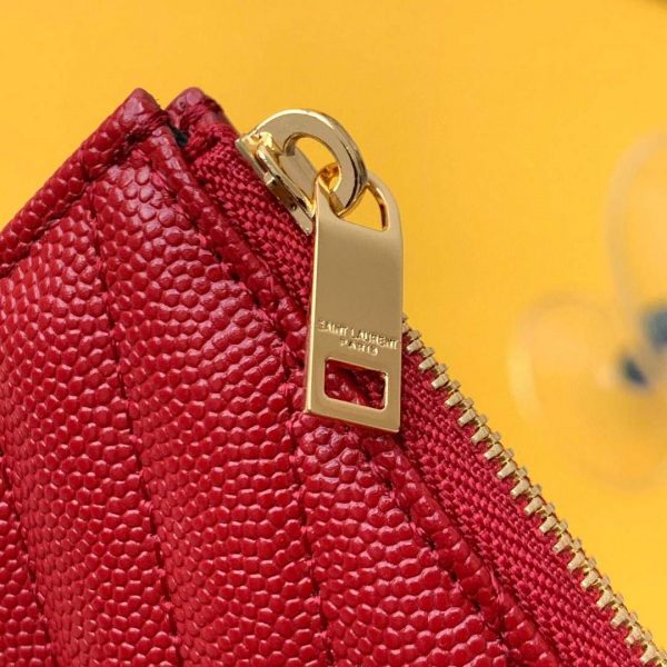 YSL Monogram Fragments Zippered Card Case In Grain De Poudre Embossed Leather 607915 Red Gold | ysl monogram fragments zippered card case in grain de poudre embossed leather 607915 red with gold 4