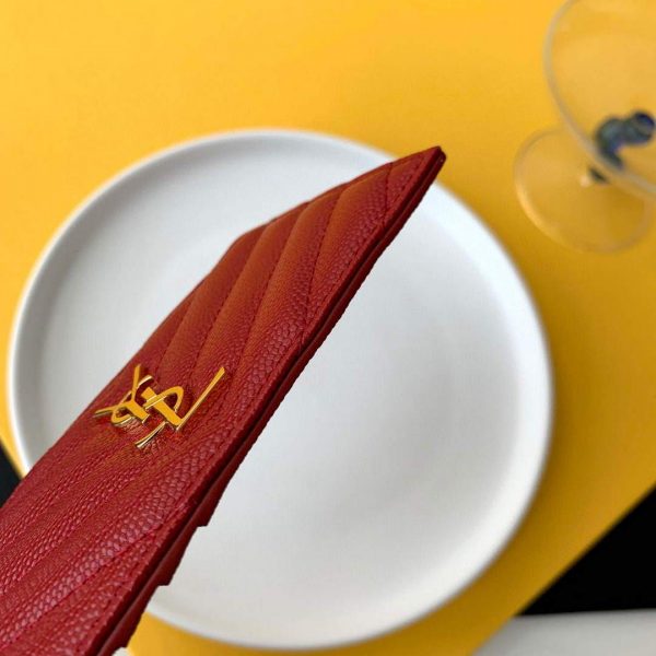 YSL Monogram Fragments Zippered Card Case In Grain De Poudre Embossed Leather 607915 Red Gold | ysl monogram fragments zippered card case in grain de poudre embossed leather 607915 red with gold 7