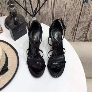 YSL Cassandra Sandals In Patent Leather With Monogram Black 30122 - luxibagsmall