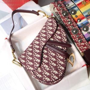 Dior M0446 Dior Saddle Bag Burgundy Dior Oblique Jacquard