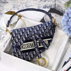 Dior M0446 Dior Saddle Bag Blue Dior Oblique Jacquard