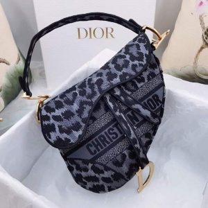 Dior M0446 Dior Saddle Bag Gray Multicolor Mizza Embroidery