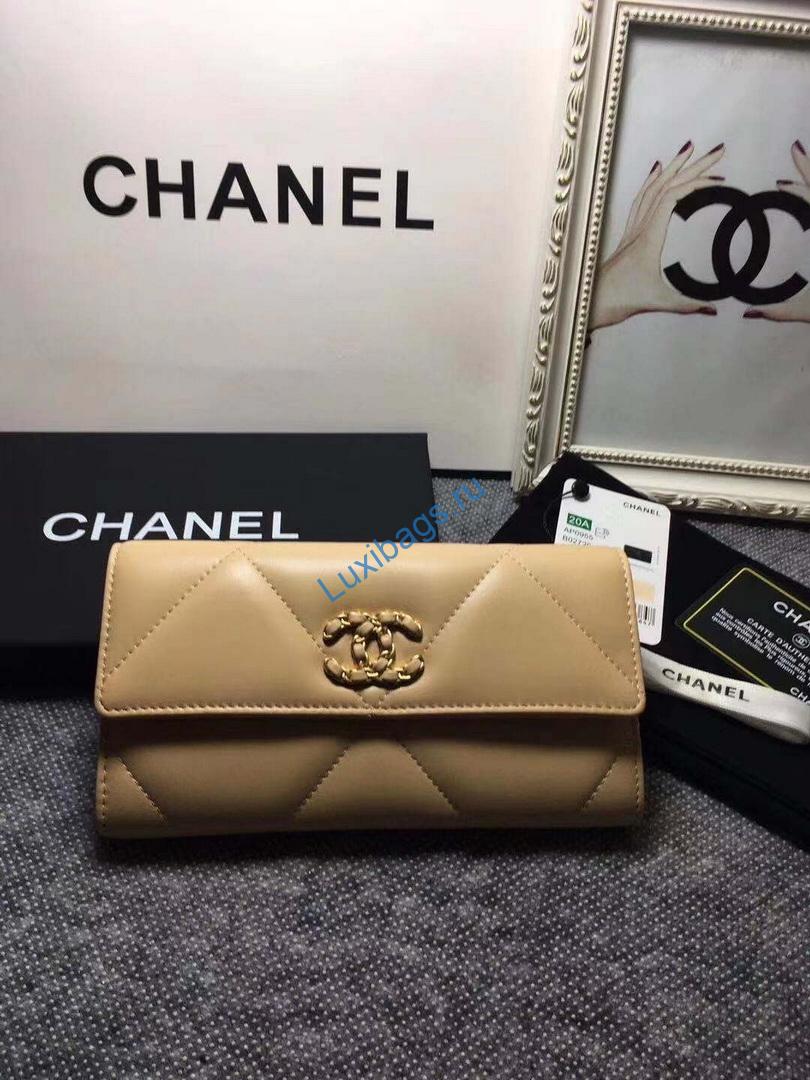 Chanel AP0955 Chanel 19 Long Flap Wallet Lambskin Apricot