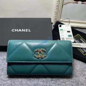 Chanel AP0955 Chanel 19 Long Flap Wallet Lambskin Navy Blue