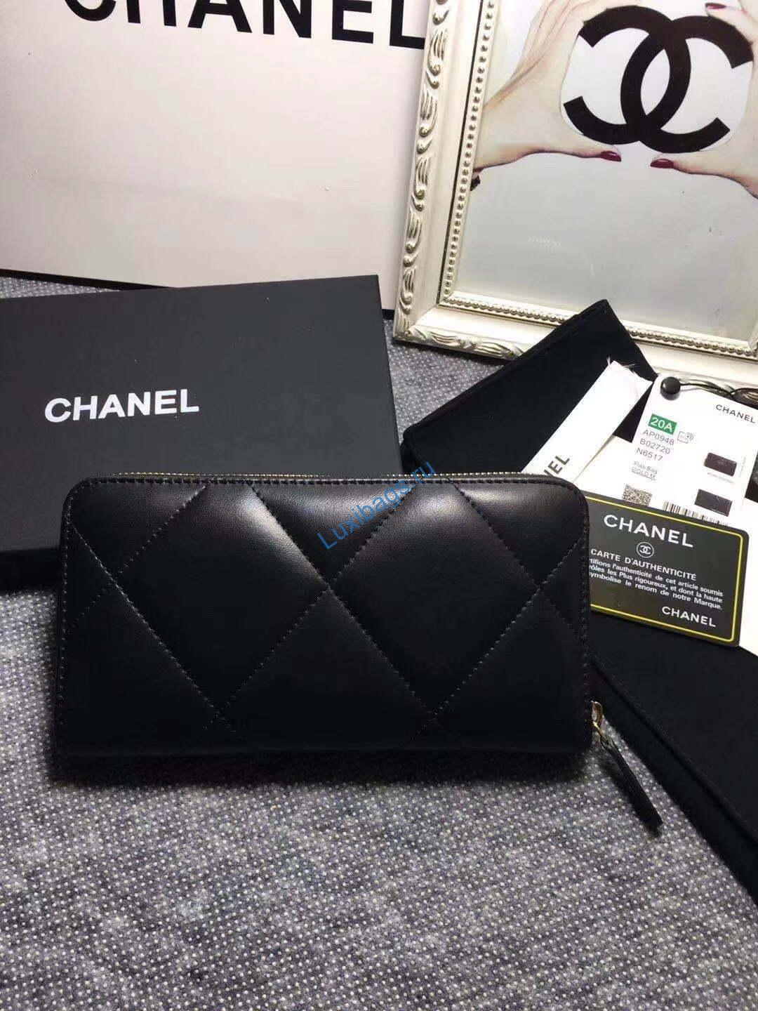 Chanel AP0956 Chanel 19 Long Zipped Wallet Lambskin Black | voguebags.ru chanel ap0956 chanel 19 long flap wallet lambskin 49