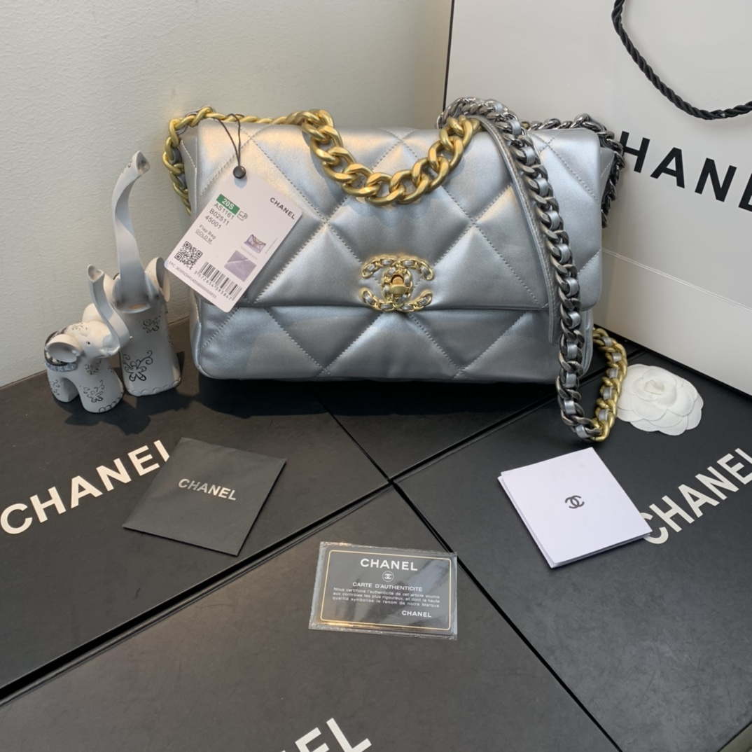 Chanel AS1161 Chanel 19 Large Flap Bag Lambskin B05179 Silver