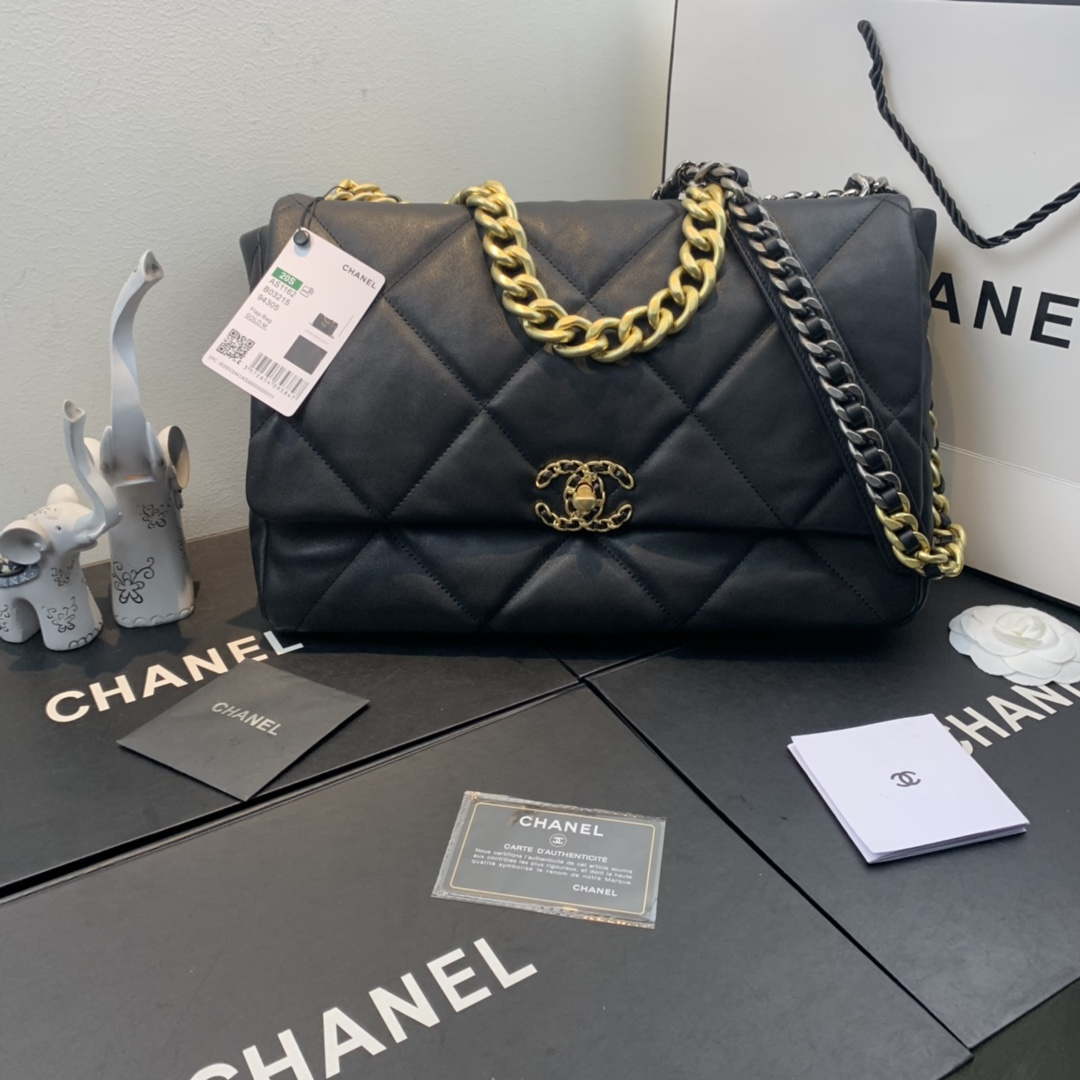 Chanel AS1162 Chanel 19 Maxi Flap Bag Lambskin B02875 Black