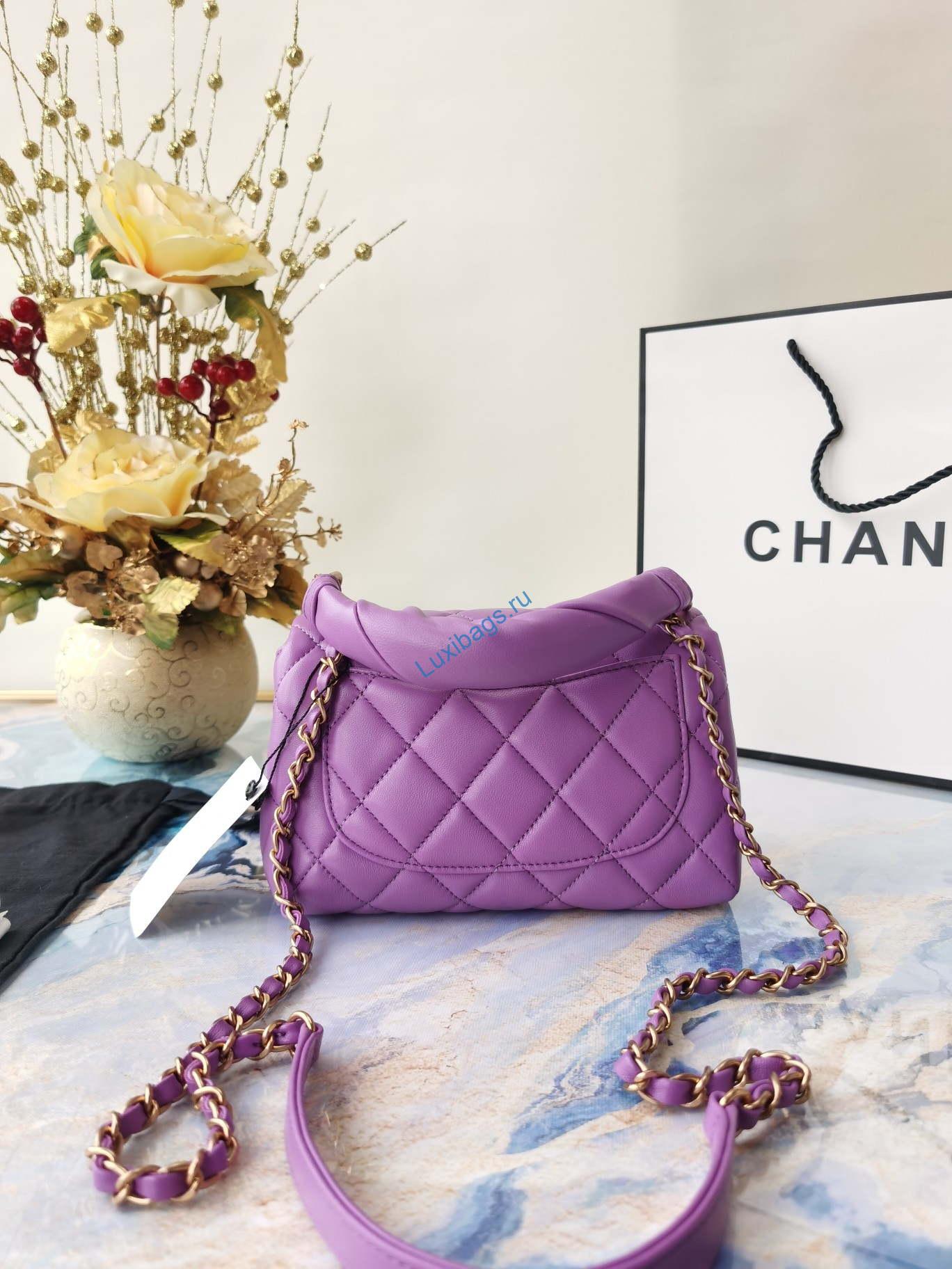 Chanel AS2044 Mini Flap Lambskin Leather Bag With top handle Purple | voguebags.ru chanel as2044 mini flap lambskin lether bag purple 13