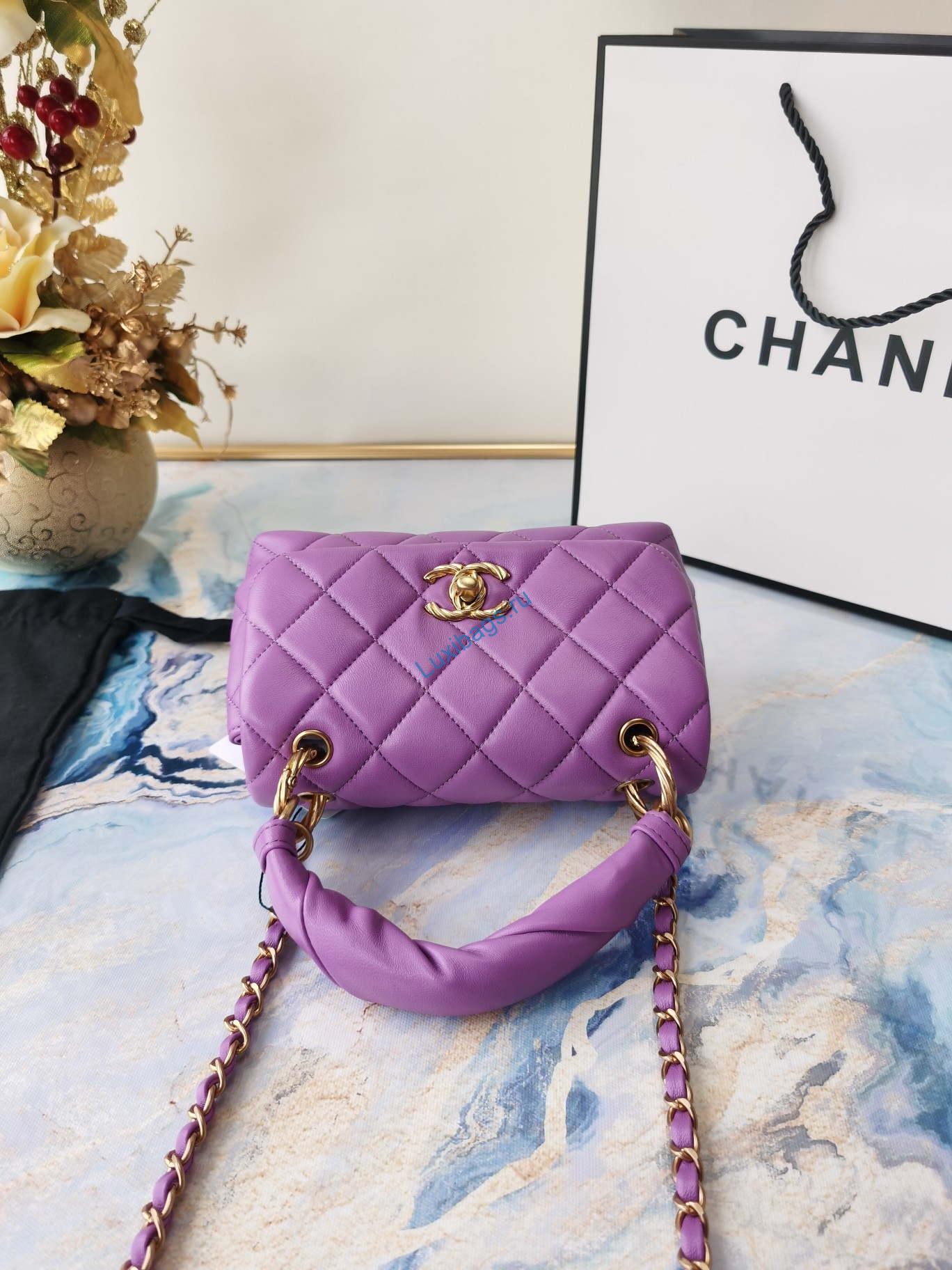 Chanel AS2044 Mini Flap Lambskin Leather Bag With top handle Purple | voguebags.ru chanel as2044 mini flap lambskin lether bag purple 15