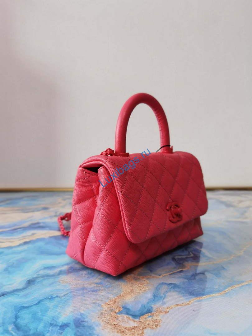 Chanel AS2215 Mini Flap Bag with Top Handle Bag Grained Calfskin Roe Red | voguebags.ru chanel as2215 mini flap bag with top handle bag grained calfskin rose red 2