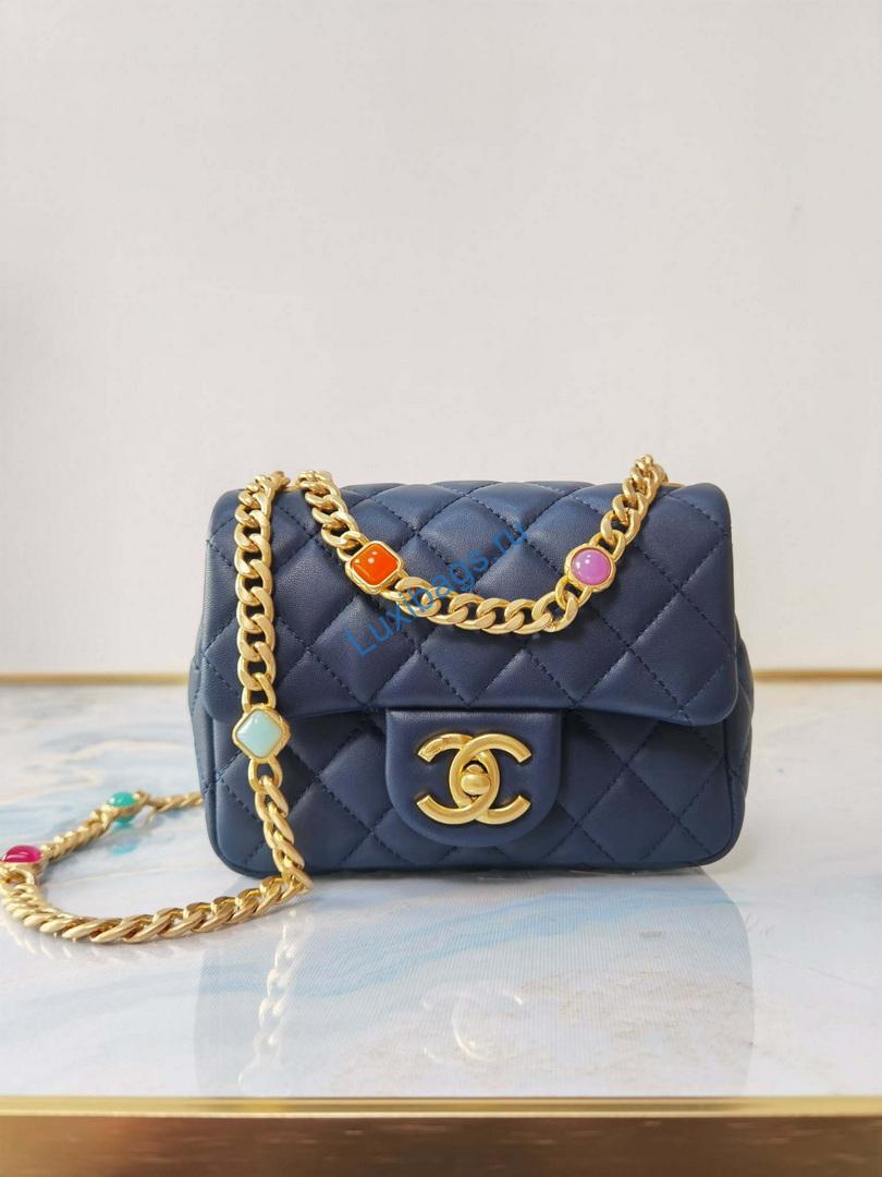 Chanel AS2379 Flap Bag Lambskin Navy Blue