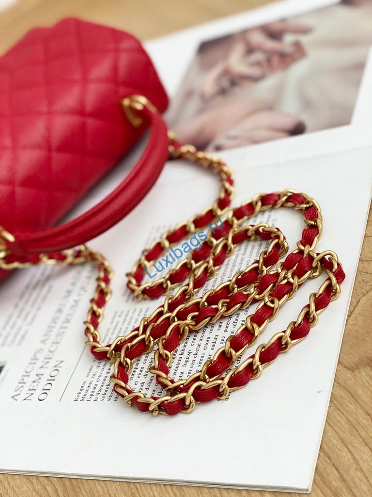 Chanel AS2431 Mini flap bag with top handle Calfskin Red | voguebags.ru chanel as2431 chanel mini flap bag with top handle calfskin red 6
