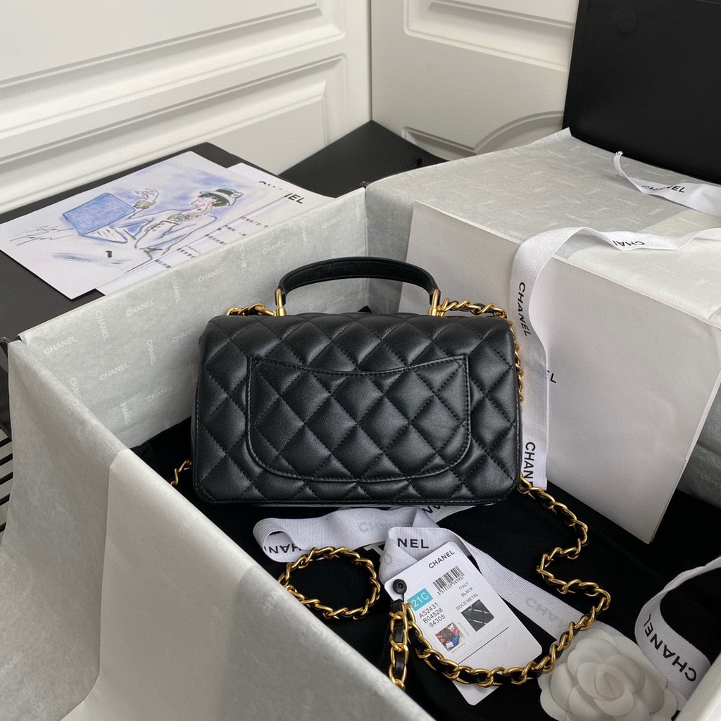 Chanel AS2431 Mini flap Lambskin bag with top handle Black | voguebags.ru chanel as2431 mini flap lambskin bag with top handle 11