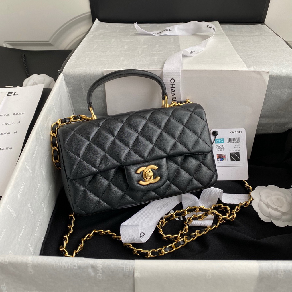 Chanel AS2431 Mini flap Lambskin bag with top handle Black | voguebags.ru chanel as2431 mini flap lambskin bag with top handle 12