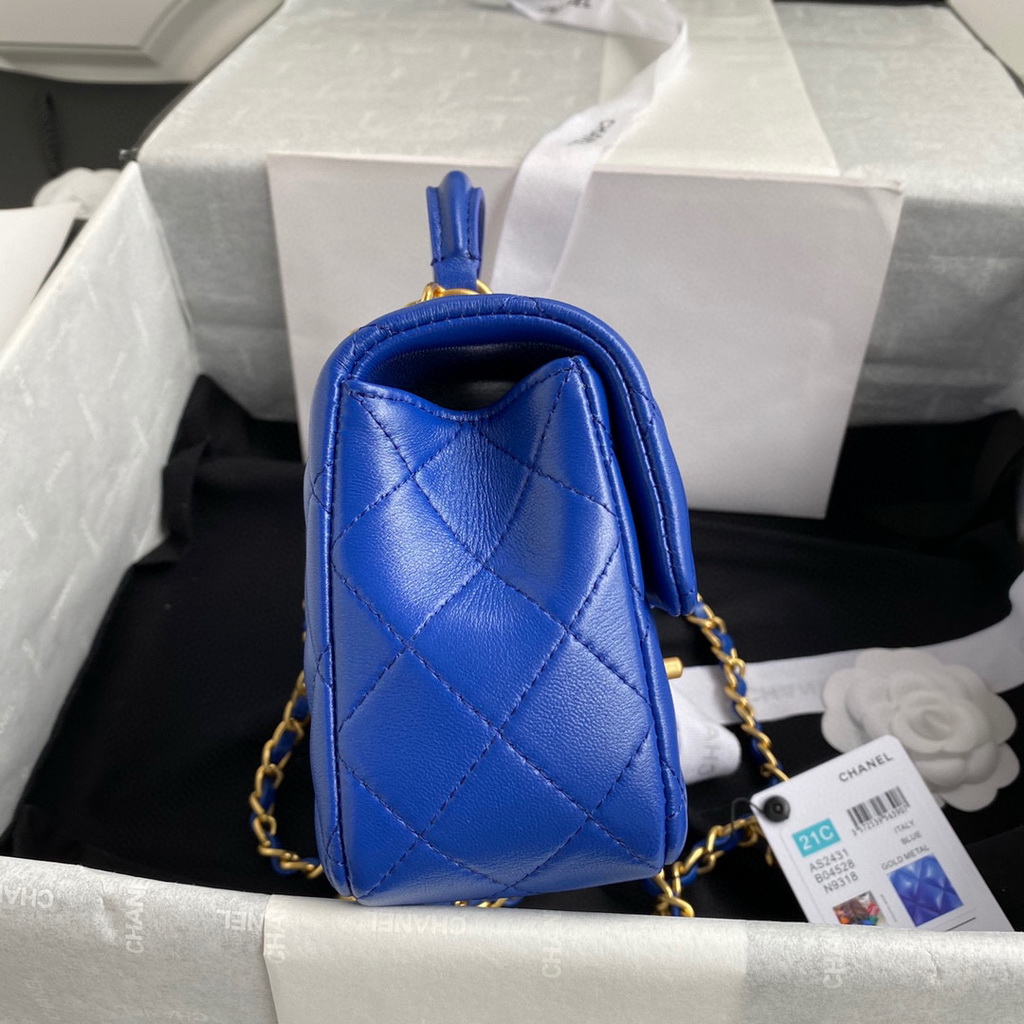 Chanel AS2431 Mini flap Lambskin bag with top handle Blue | voguebags.ru chanel as2431 mini flap lambskin bag with top handle 5