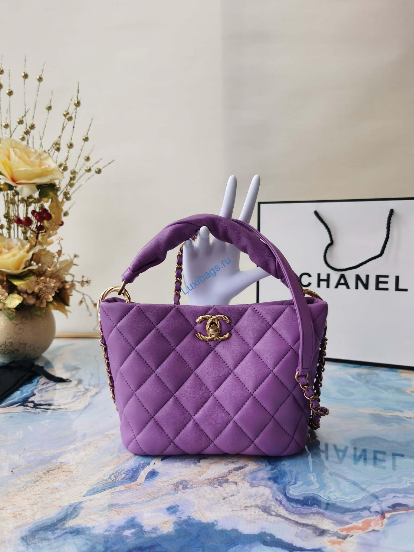 Chanel as2989 Chain lambskin bag with top handle purple