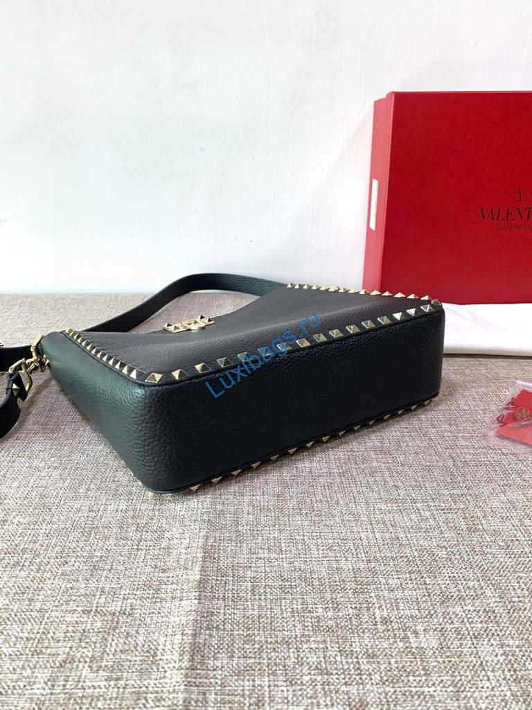 Valentino 2B0C17 Rockstud Grainy Calfskin Hobo Bag 50031S Black | voguebags.ru valentino 2b0c17 rockstud grainy calfskin hobo bag 50031s 26