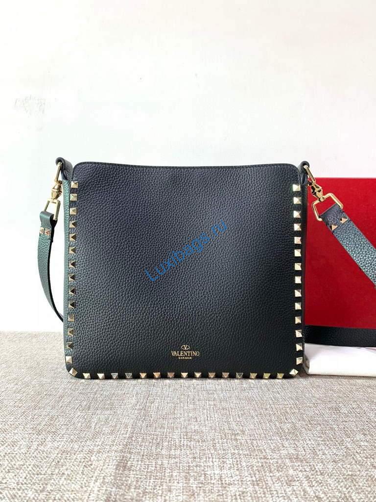 Valentino 2B0C17 Rockstud Grainy Calfskin Hobo Bag 50031S Black | voguebags.ru valentino 2b0c17 rockstud grainy calfskin hobo bag 50031s 27
