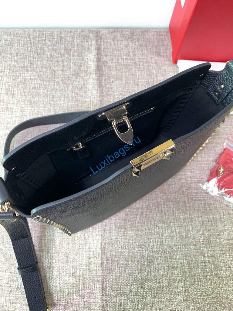 Valentino 2B0C17 Rockstud Grainy Calfskin Hobo Bag 50031S Black | voguebags.ru valentino 2b0c17 rockstud grainy calfskin hobo bag 50031s 29