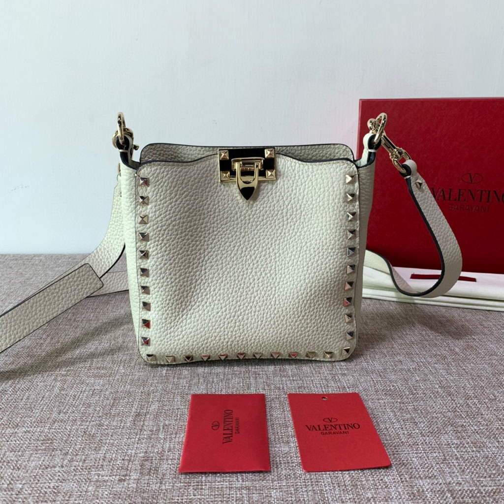 Valentino 2B0C17V Mini Rockstud Grainy Calfskin Hobo Bag 50029 Beige