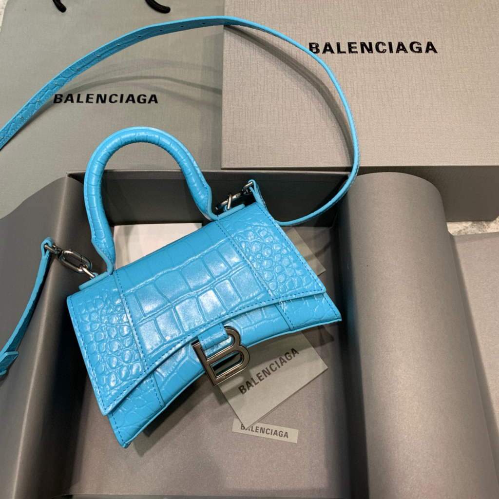 Balenciaga 592833 Hourglass XS Top Handle Bag Blue Silver