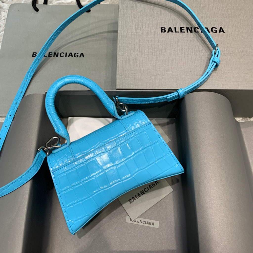Balenciaga 592833 Hourglass XS Top Handle Bag Blue Silver | balenciaga 592833 hourglass xs top handle bag 132