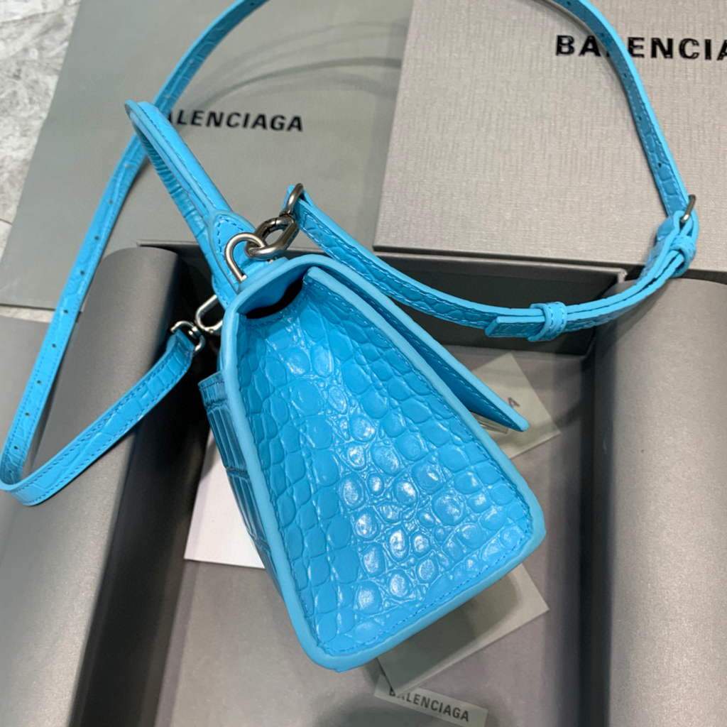 Balenciaga 592833 Hourglass XS Top Handle Bag Blue Silver | balenciaga 592833 hourglass xs top handle bag 133