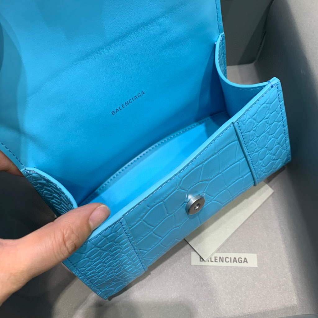 Balenciaga 592833 Hourglass XS Top Handle Bag Blue Silver | balenciaga 592833 hourglass xs top handle bag 137