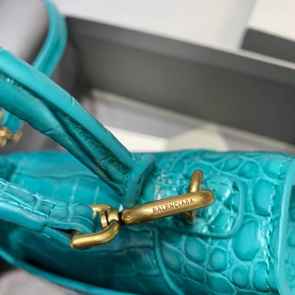 Balenciaga 592833 Hourglass XS Top Handle Bag Blue Gold | balenciaga 592833 hourglass xs top handle bag 160