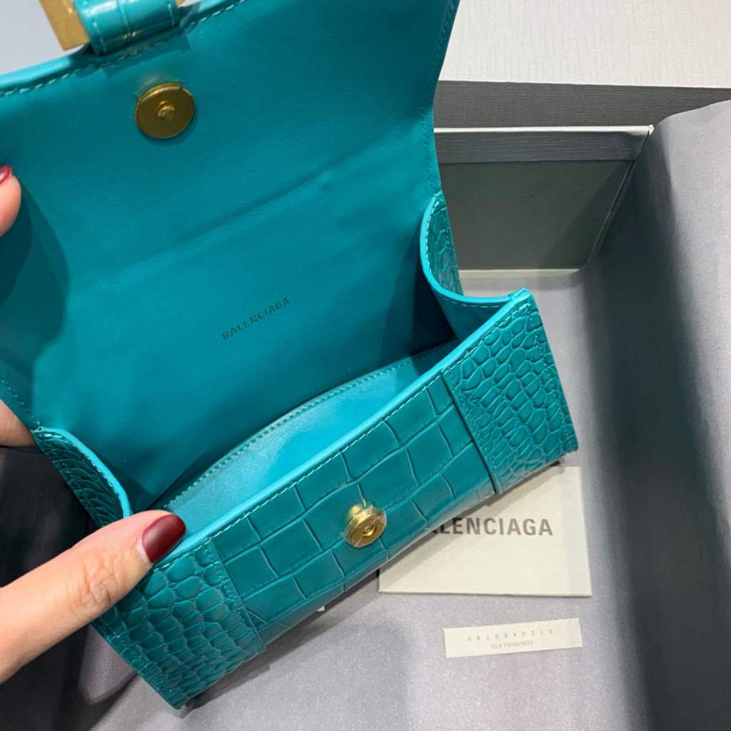 Balenciaga 592833 Hourglass XS Top Handle Bag Blue Gold | balenciaga 592833 hourglass xs top handle bag 161