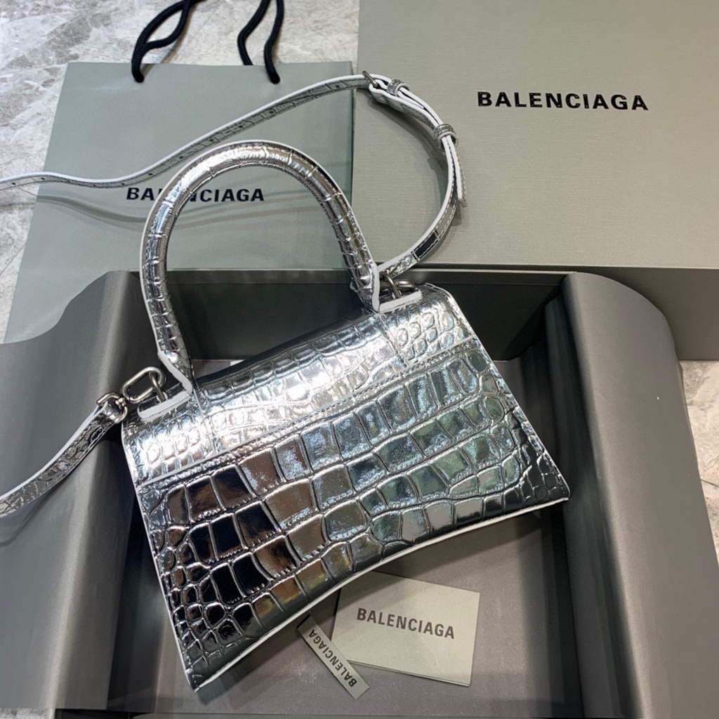 Balenciaga 593546 Hourglass Small Top Handle Crocodile Bag Silver | balenciaga 593546 hourglass small top handle crocodile bag 20 0ece8353 4952 421e ac18 9283a609054c