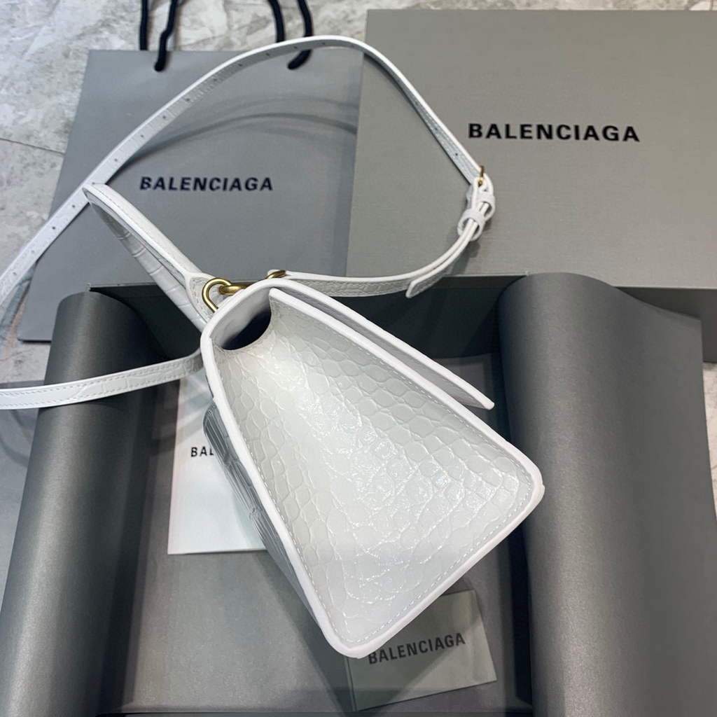 Balenciaga 593546 Hourglass Small Top Handle Crocodile Bag White Gold | balenciaga 593546 hourglass small top handle crocodile bag 52