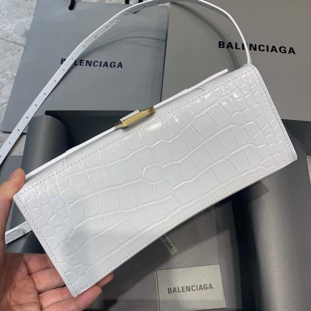 Balenciaga 593546 Hourglass Small Top Handle Crocodile Bag White Gold | balenciaga 593546 hourglass small top handle crocodile bag 53