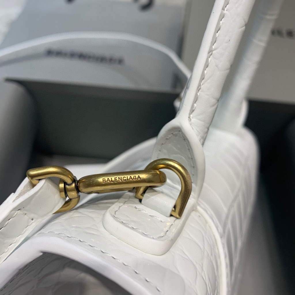 Balenciaga 593546 Hourglass Small Top Handle Crocodile Bag White Gold | balenciaga 593546 hourglass small top handle crocodile bag 54
