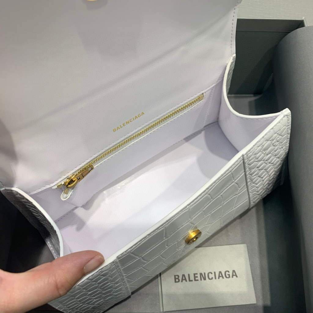 Balenciaga 593546 Hourglass Small Top Handle Crocodile Bag White Gold | balenciaga 593546 hourglass small top handle crocodile bag 55