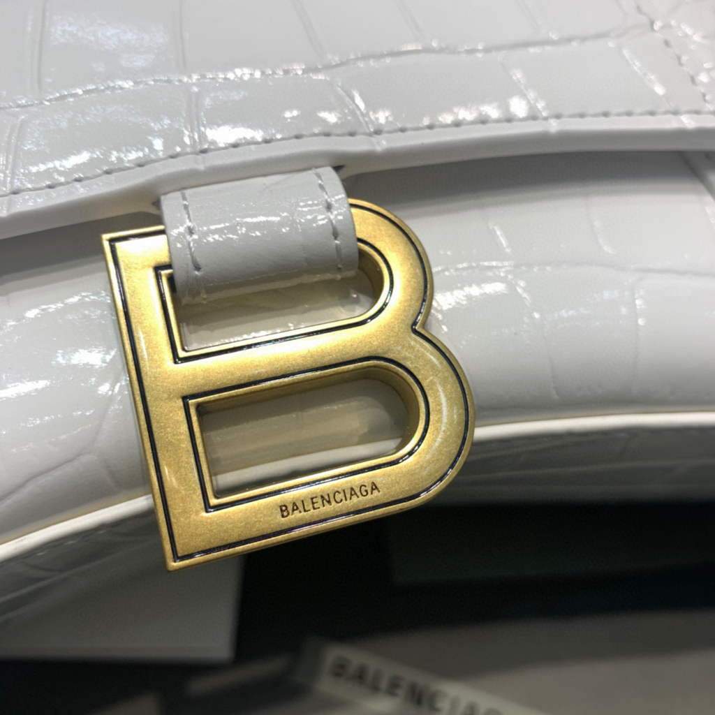 Balenciaga 593546 Hourglass Small Top Handle Crocodile Bag White Gold | balenciaga 593546 hourglass small top handle crocodile bag 57