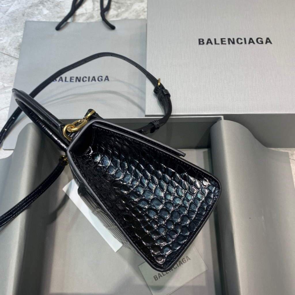 Balenciaga 593546 Hourglass Small Top Handle Crocodile Bag Black Gold | balenciaga 593546 hourglass small top handle crocodile bag 60